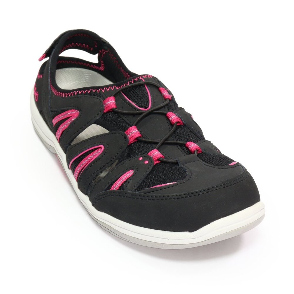 Ryka Hula Women's Slip On Fisherman Shoe Black & Pink Leather Sport Sandals 9.5M